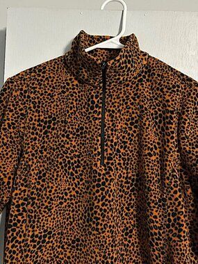 Lands'‎ End Leopard/Animal Print 1/4 Zip Fleece Pull-over Women's Size S